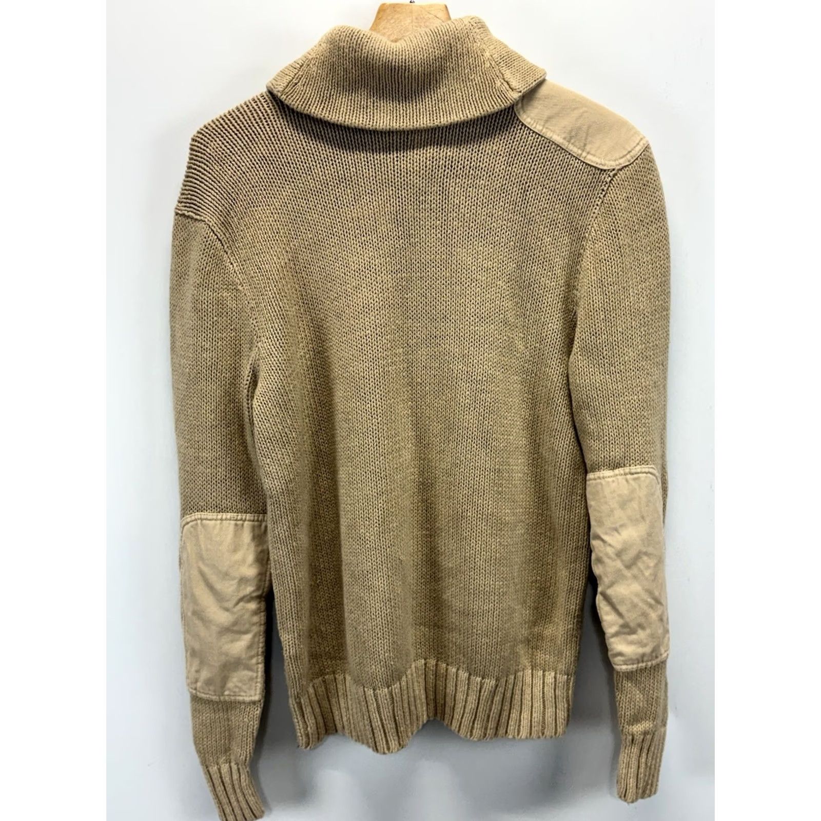 Polo Ralph Lauren VINTAGE Polo Ralph Lauren Shawl Collar Sweater Mens L Tan Chunky Linen Blend Patch Size US L / EU 52-54 / 3 - 4 Thumbnail