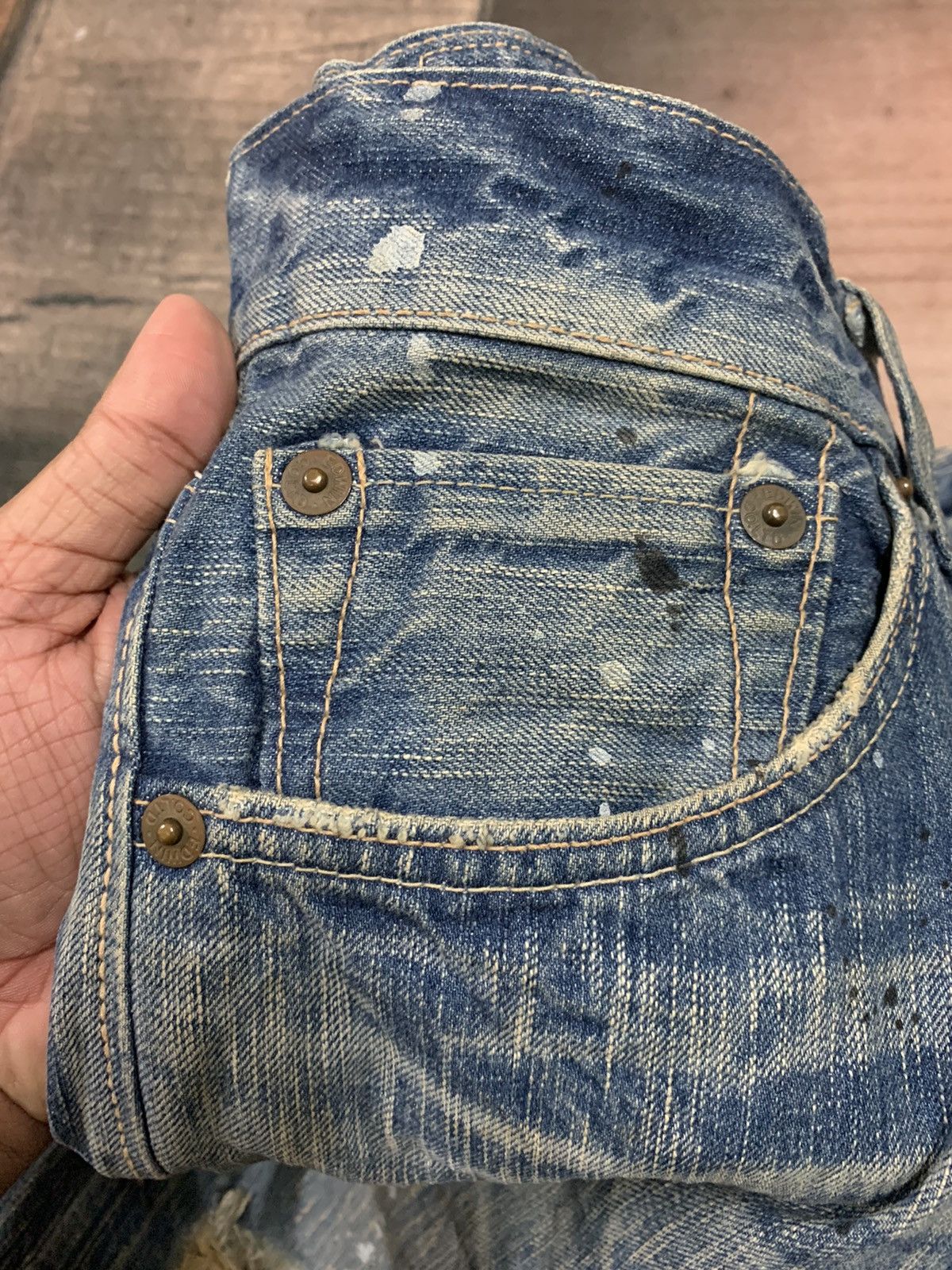 If Six Was Nine × Japanese Brand × Le Grande Bleu (L.G.B.) CRAZY DOPE DISTRESSED SPLATTER 503 EDWIN BLUE TRIP VINTAGE Size US 33 - 9 Thumbnail