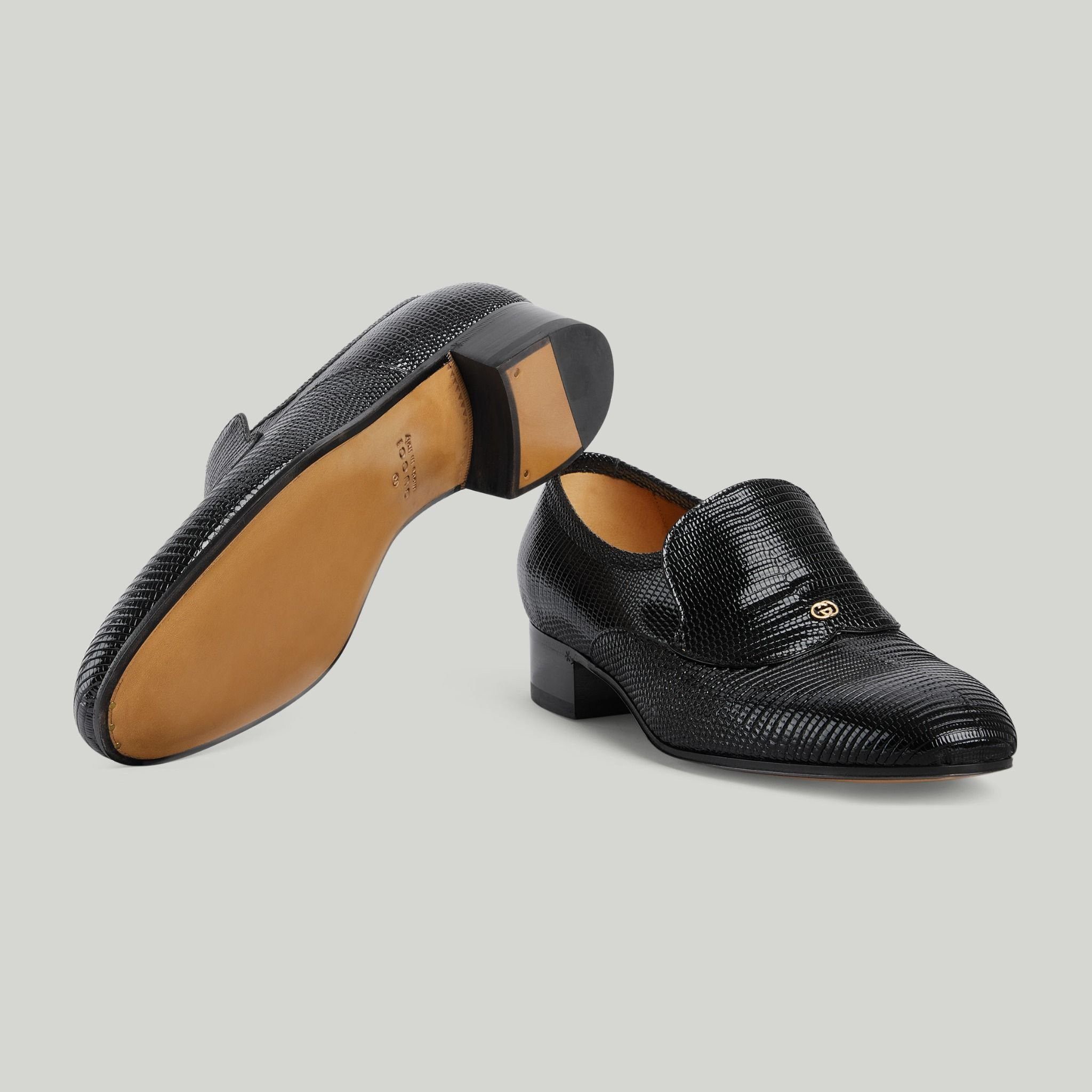 Gucci oc11z1125 Men's lizard Loafers in Black Size US 12.5 / EU 45-46 - 7 Thumbnail