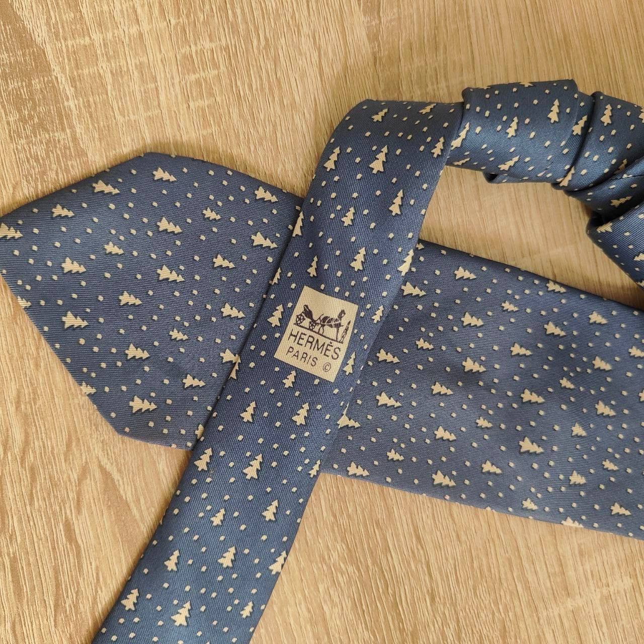 Hermes Hermes Paris Silk Tie 5150 HA Trees Blue Size ONE SIZE - 3 Thumbnail