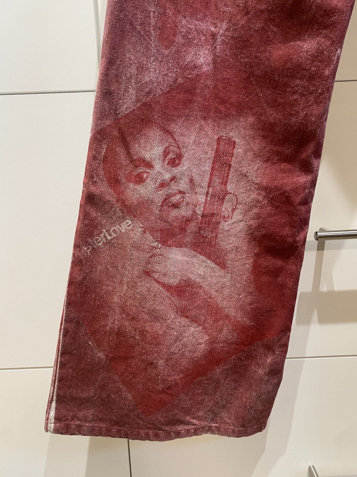 5351 POUR LES HOMMES 5351 Pour Les Hommes “Black Sugar” Red, Printed Denim Size US 31 - 7 Thumbnail