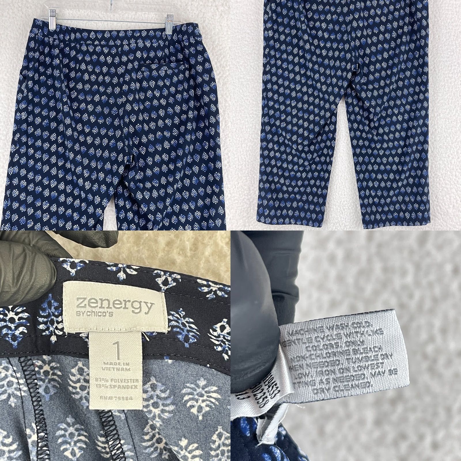Vintage Chico's Zynergy Blue Leaf Print Cropped Pants Womens Medium Straight Leg Inseam 21.5in Front Flat Front Casual N/A Size 32" / US 10 / IT 46 - 9 Thumbnail