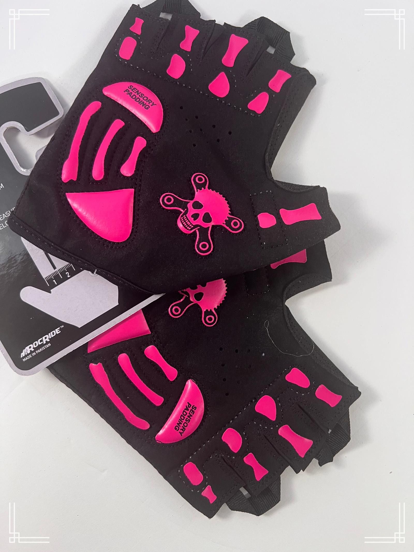 Designer RocSkull Sensory Gel Gloves – Large Size (Pink & Black) Size ONE SIZE - 4 Thumbnail