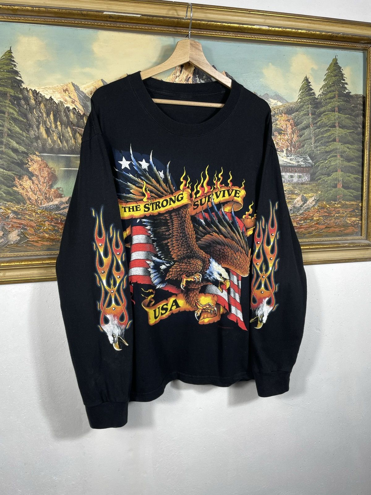 Vintage Vintage Y2k Black Longsleeve USA Eagle Flame Avant Garde Size US M / EU 48-50 / 2 - 2 Thumbnail