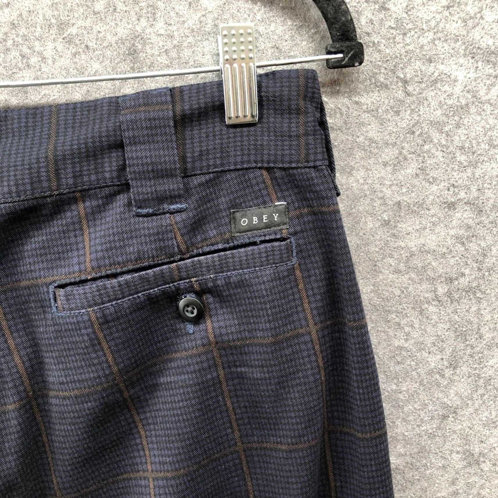 Obey OBEY Pants Womens 29 High Rise Straight Loose Cotton Plaid Dark Blue Size 29" - 3 Thumbnail