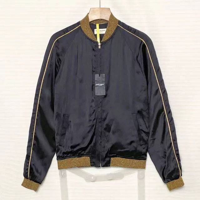 Saint Laurent Paris Saint Laurent Black Gold Satin Bomber Jacket Size US L / EU 52-54 / 3 - 1 Thumbnail