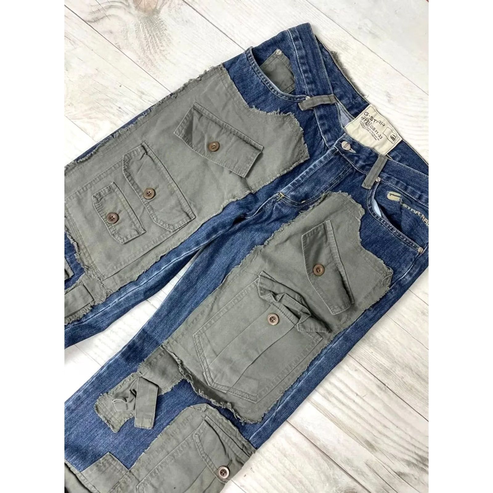 G-Star G-Star Raw Denim Jeans Mens 5-Pocket Patchwork Cargo Straight Blue Size 32 32in Inseam 32cm 41cm 83cm 90s Stars Vintage No N/A Size US 32 / EU 48 - 2 Thumbnail