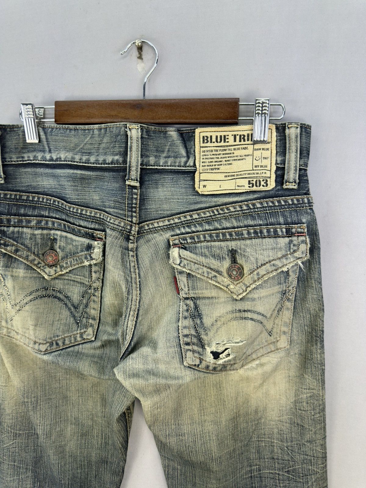 Kapital Edwin 503 Blue Trip Distressed Denim Jeans Size US 32 / EU 48 - 6 Thumbnail