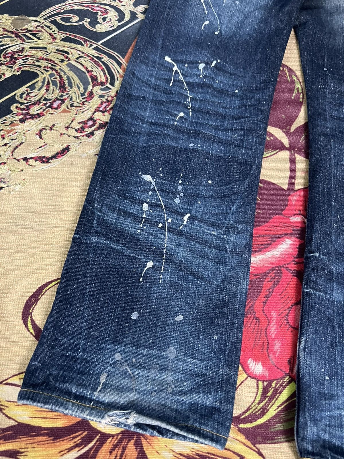 Japanese Brand VINTAGE ROOT THREE STYLE DISTRESSED PAINTER JEANS Size US 33 - 12 Thumbnail