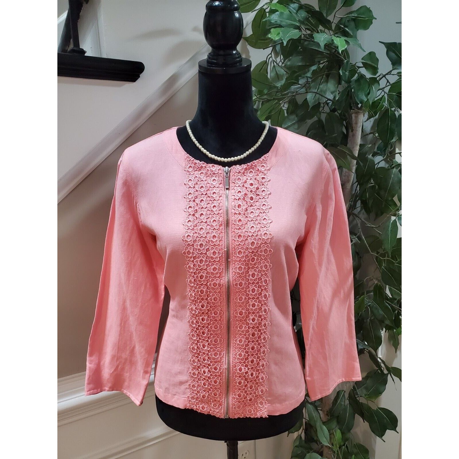 Other Ruby Rd. Lace Floral Linen Casual Full Zip Jacket Size 12 Size XL / US 12-14 / IT 48-50 - 1 Thumbnail