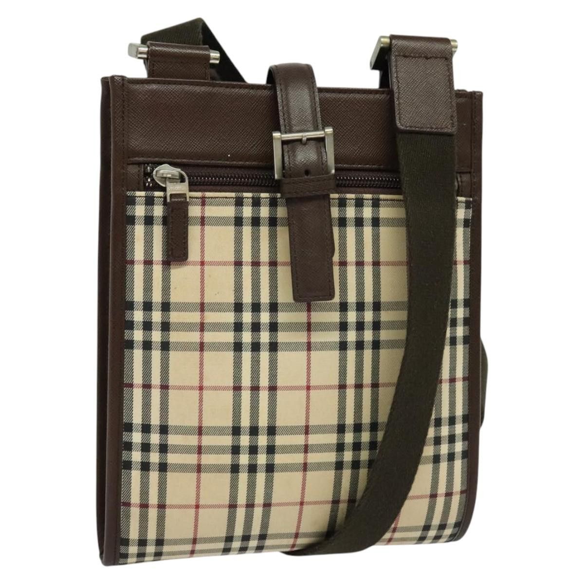 Burberry Nova Check Shoulder Bag Canvas Beige Silver Auth 120474 in Beige/Silver, Women's