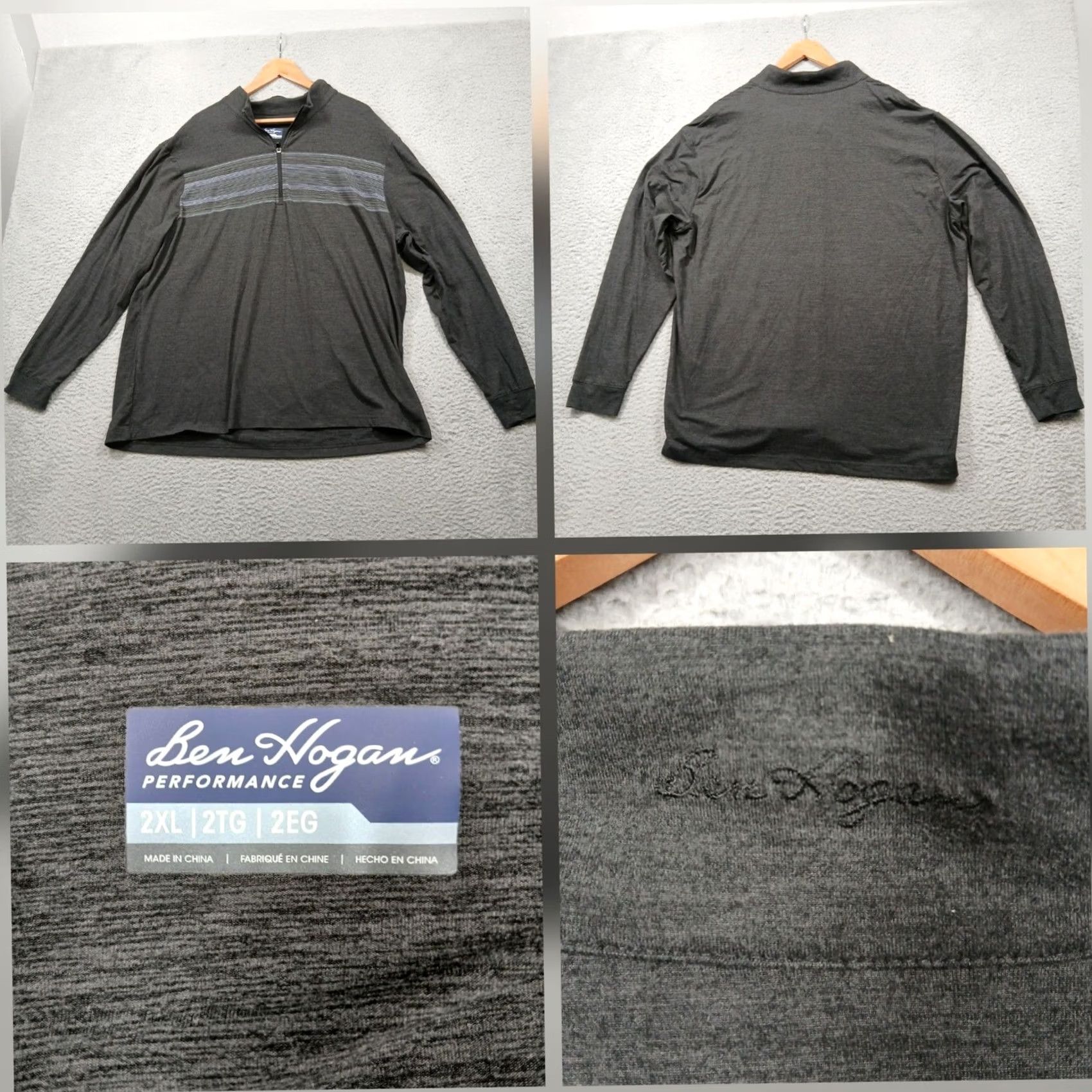 Hogan Ben Hogan Performance Gray Long Sleeve Quarter Zip Polo Men 2XL Striped Pullover Golf Size US XXL / EU 58 / 5 - 2 Thumbnail