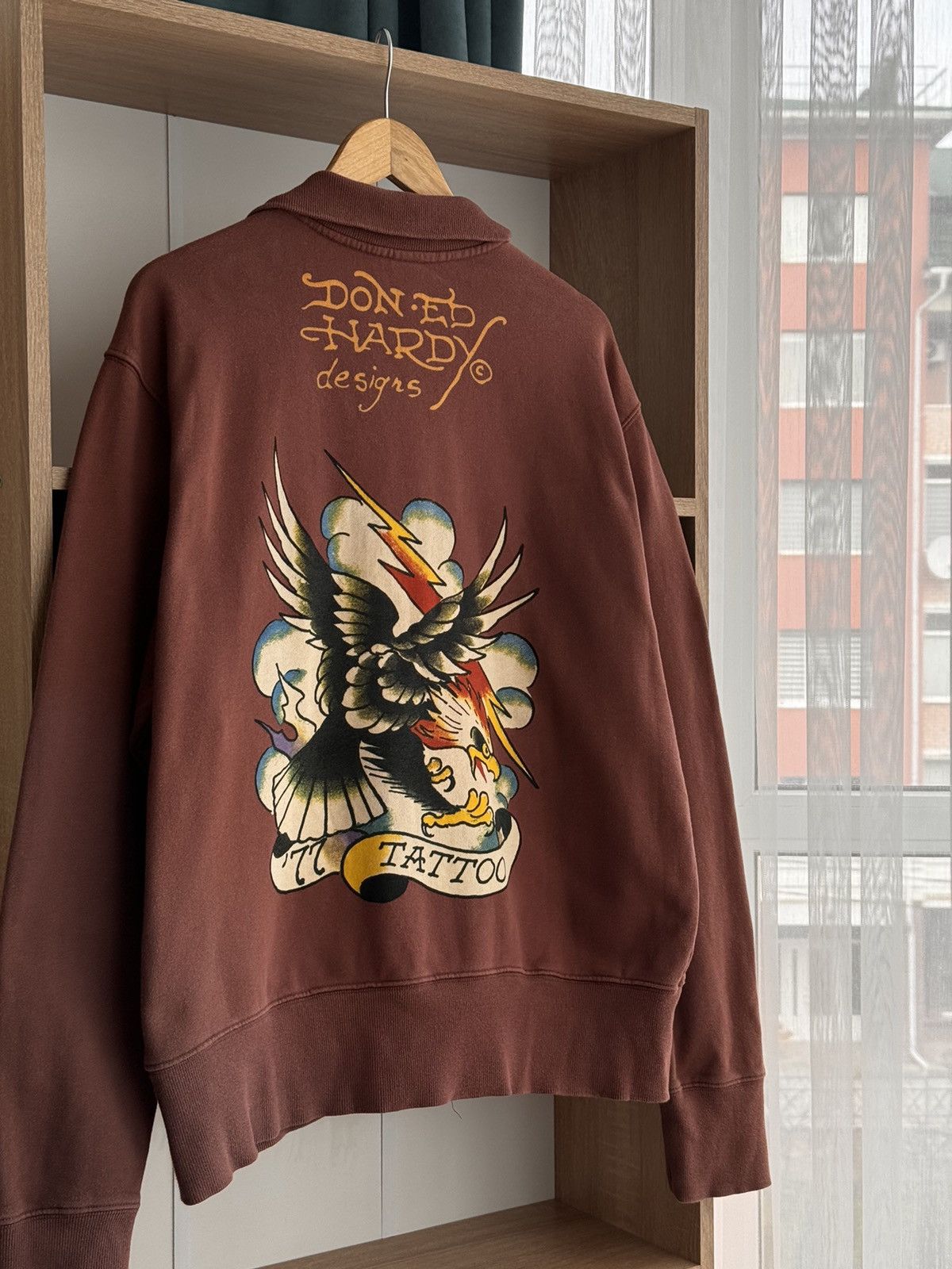 Christian Audigier × Japanese Brand × Vintage Vintage Ed Hardy by Christian Audigier Brown Tattoo Hoodie Size US XL / EU 56 / 4 - 10 Thumbnail