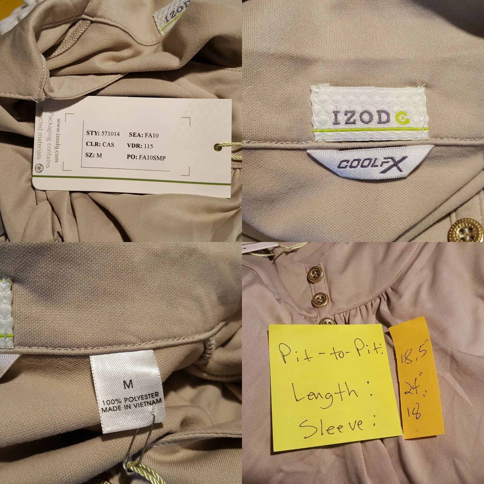 Izod VINTAGE IZOD Golf Tennis Polo Shirt Women's Size M Beige Pleated Cap Sleeve Long Sleeve Size M / US 6-8 / IT 42-44 - 8 Thumbnail