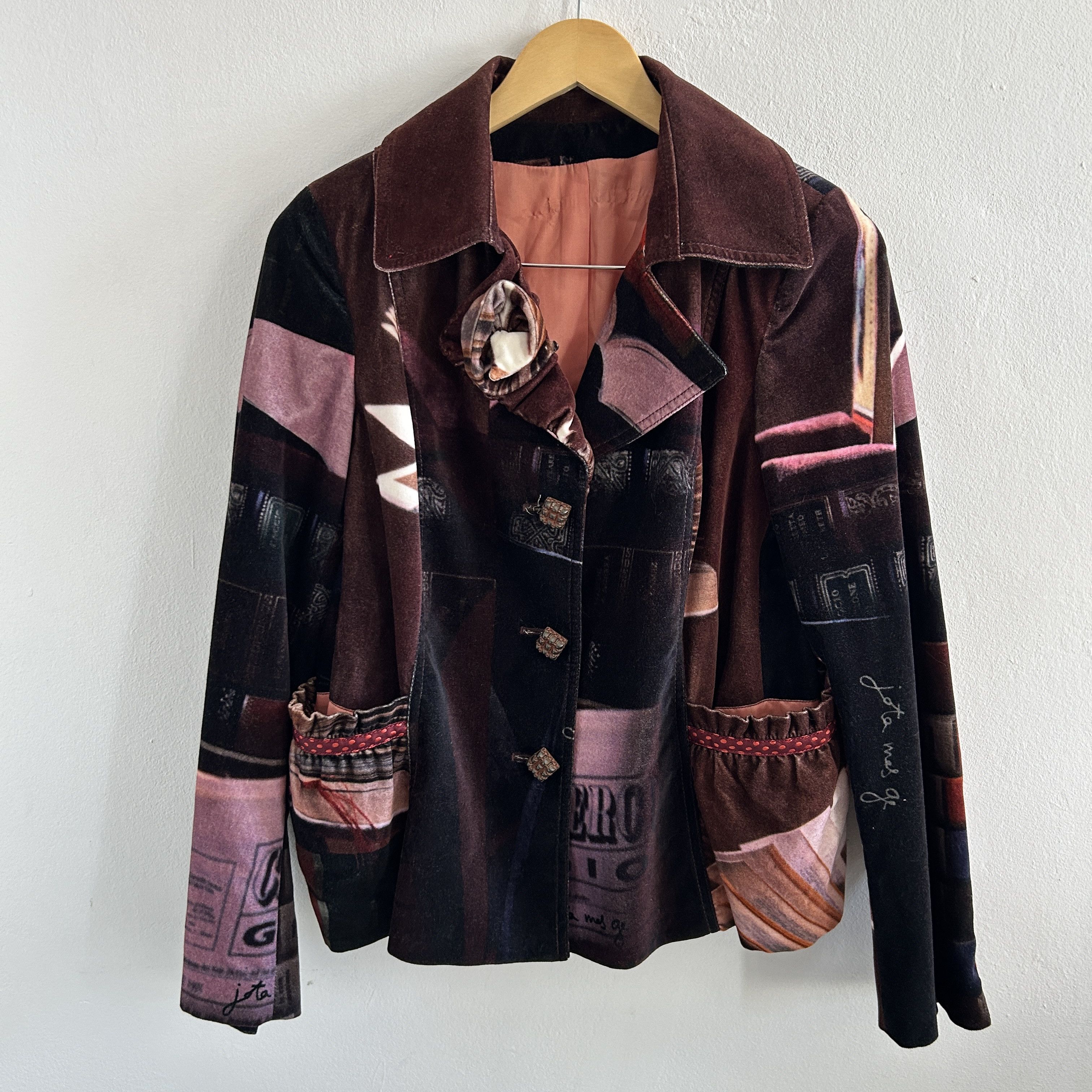 Vintage Vintage Y2K Cotton Velvet Book Print Blazer Size M / US 6-8 / IT 42-44 - 8 Thumbnail
