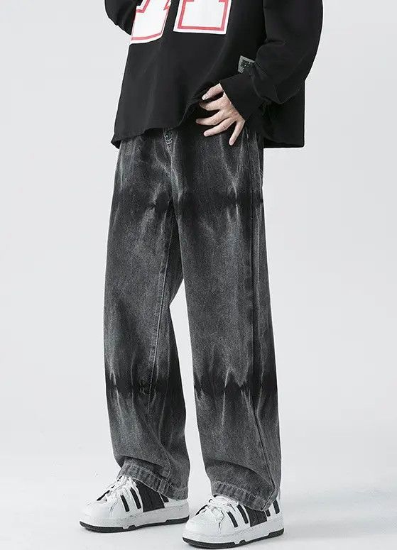 Japanese Brand Tie-dyed black loose American straight casual jeans Size US 32 / EU 48 - 1 Thumbnail