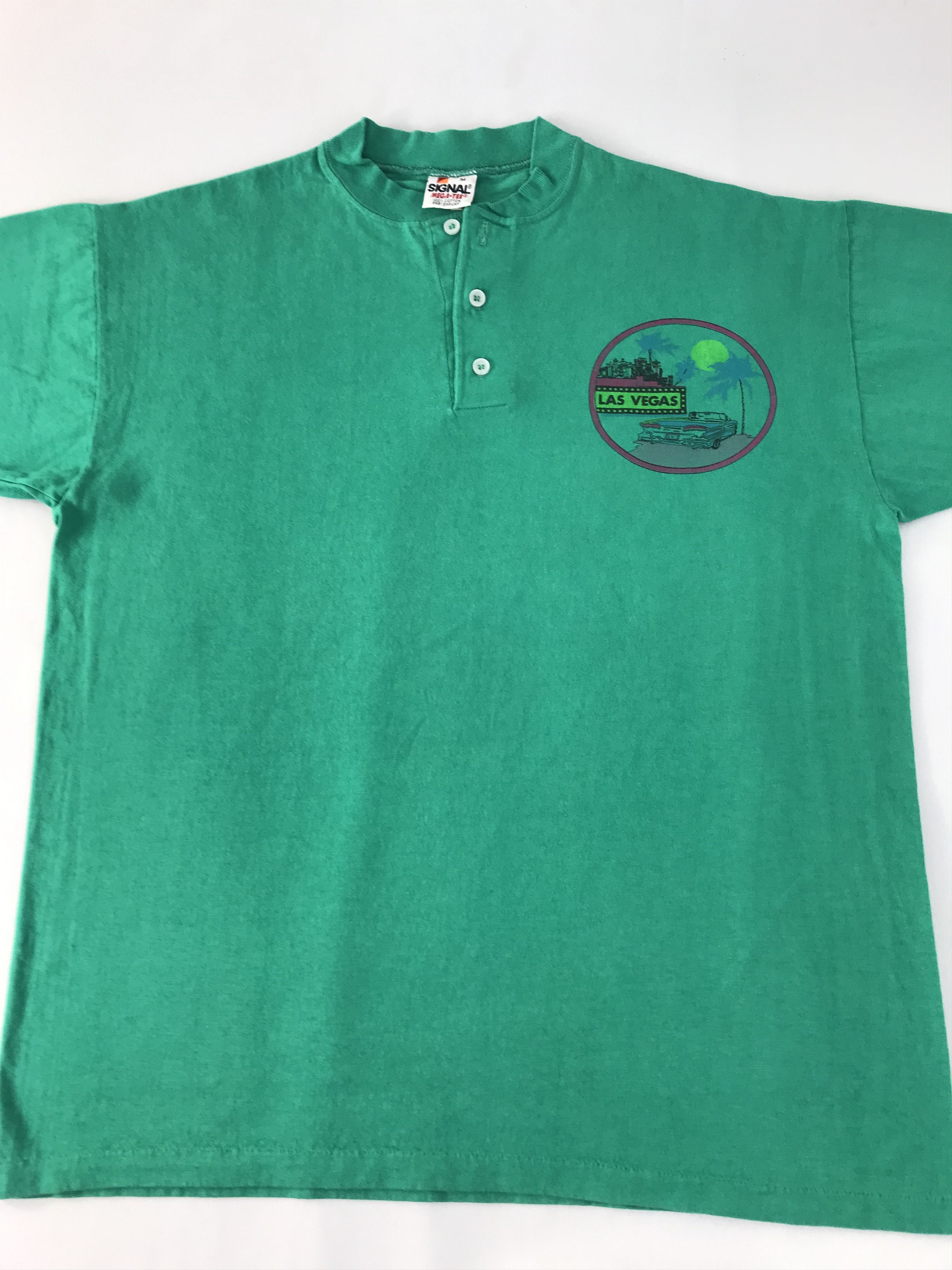 Vintage 90s Las Vegas Ocean Sent Soul Henley Neck Big Graphic Screen Size US L / EU 52-54 / 3 - 3 Thumbnail