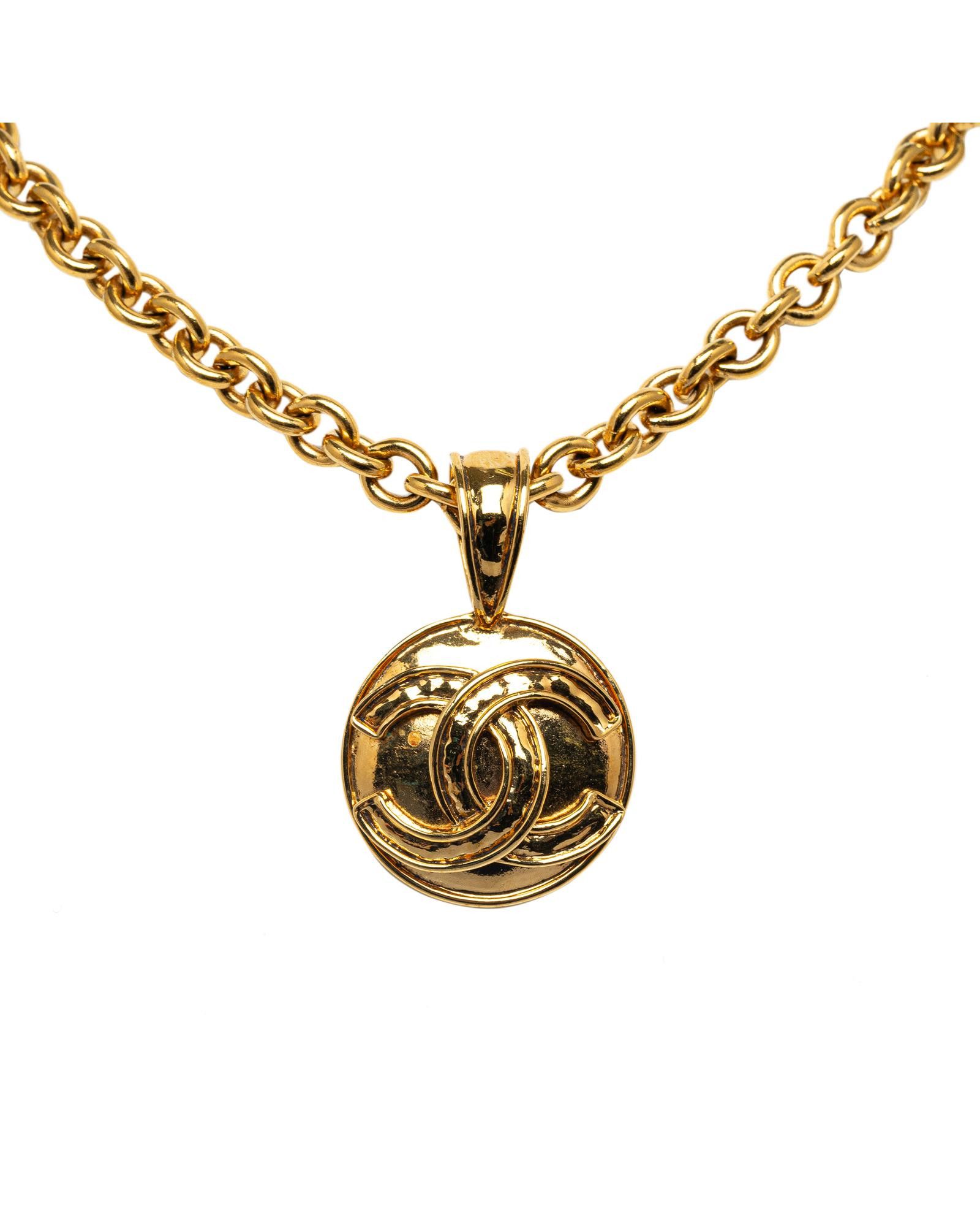 image of Chanel Gold-Tone Cc Pendant Necklace, Women's
