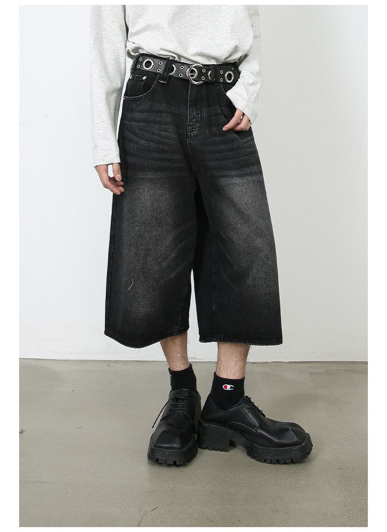 Japanese Brand × Jean Black vintage distressed loose versatile denim shorts Size US 32 / EU 48 - 2 Thumbnail