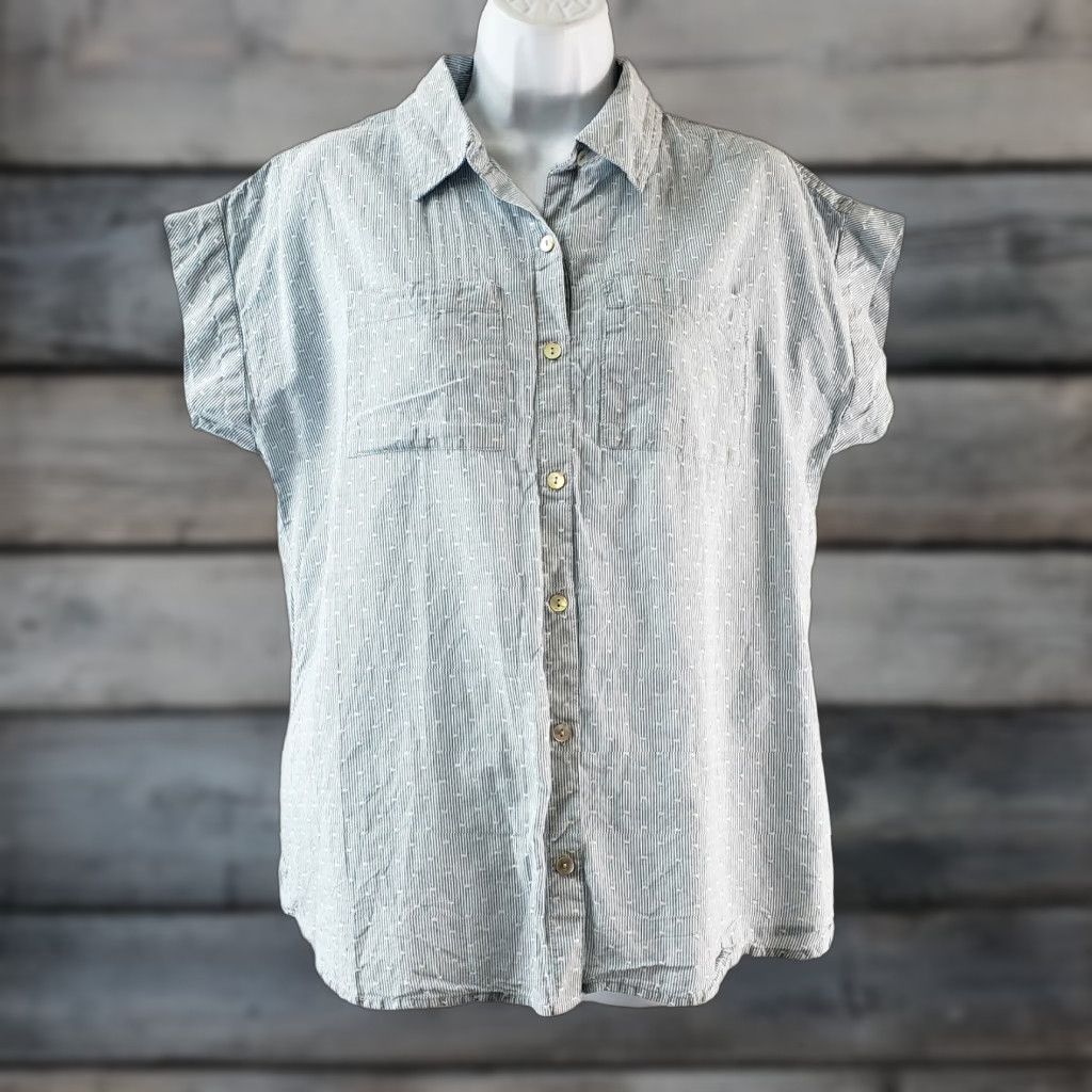 Vintage LOGO Lori Goldstein Womens Button Front Shirt XS Blue Short Sleeve Cotton Size XS / US 0-2 / IT 36-38 - 1 Thumbnail