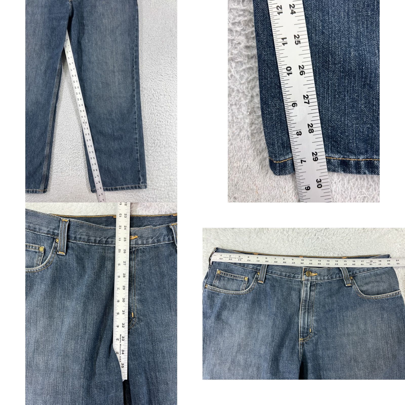 Carhartt Carhartt Jeans Mens 40 Blue Denim Relaxed Fit 40x30 Cotton Blend 5-Pocket Design Inseam 30 Bootcut Steel Hardware Mid Rise Button Zip Denim Size US 40 / EU 56 - 8 Thumbnail