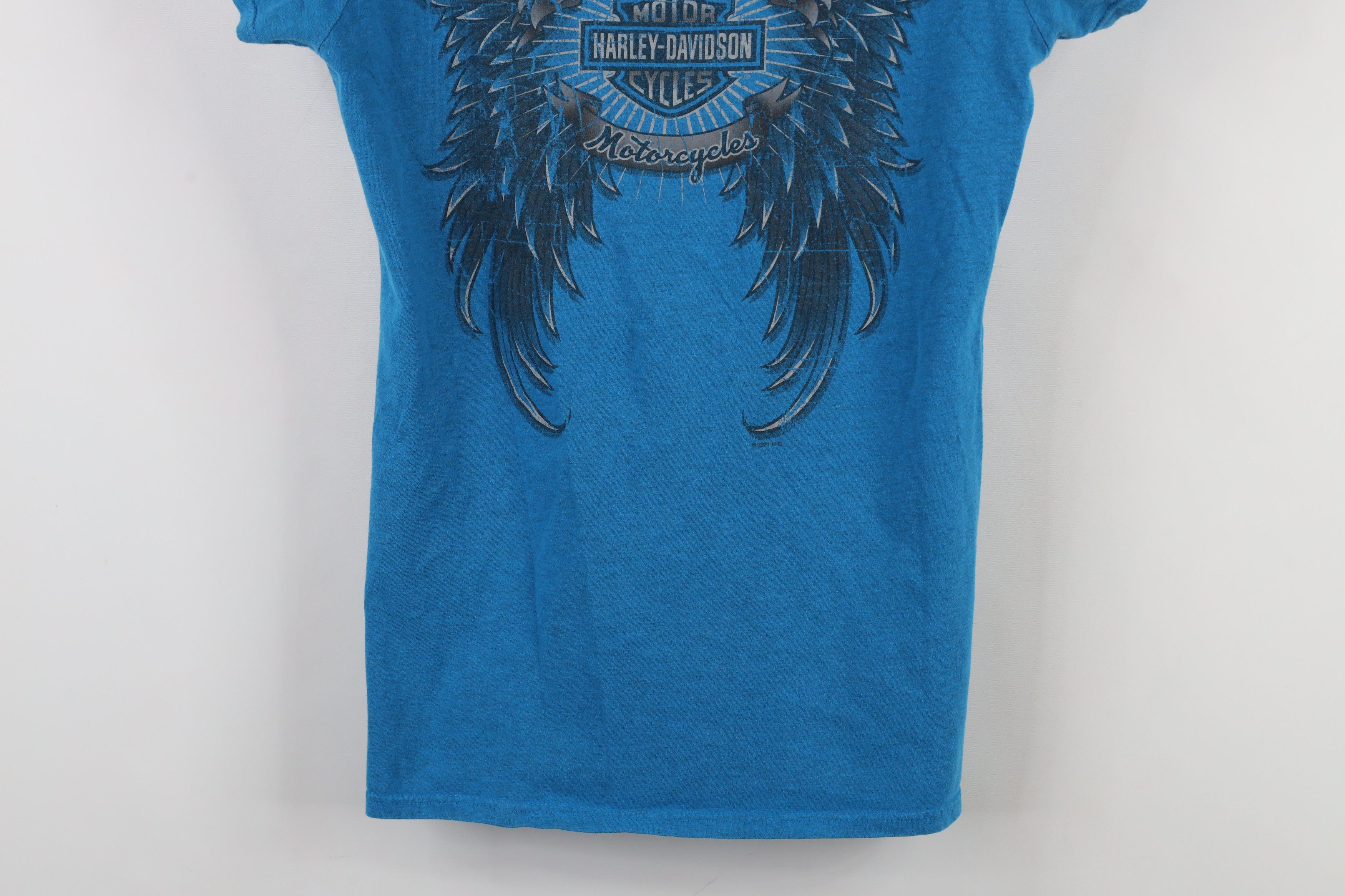 Harley Davidson × Vintage Y2K Harley Davidson Faded Spell Out Eagle Wings T-Shirt Blue Size L / US 10 / IT 46 - 3 Thumbnail