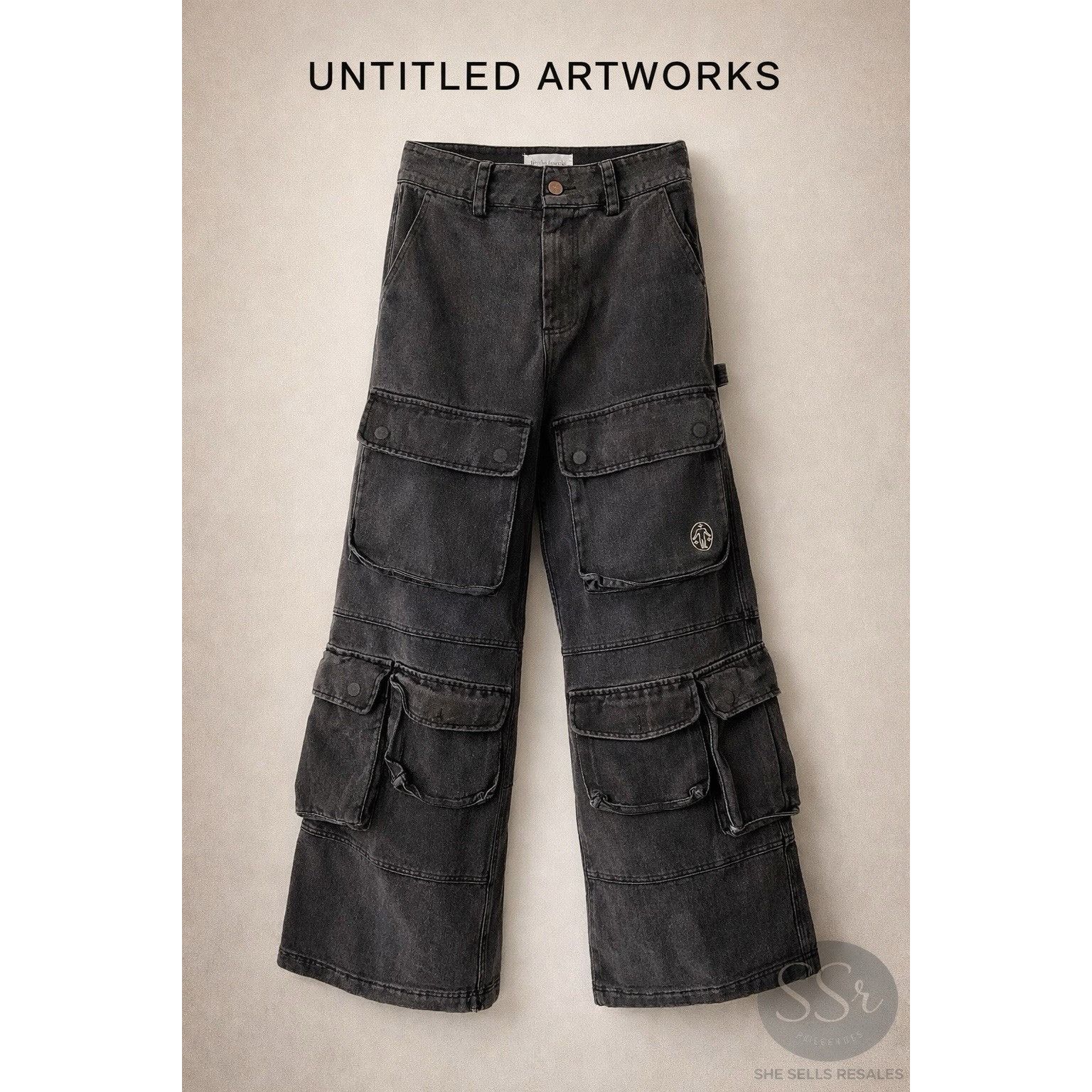 Untitled Artworks Untitled Artworks Black Cargo Jeans Wide Leg Utility Pants S Size US 30 / EU 46 - 1 Thumbnail