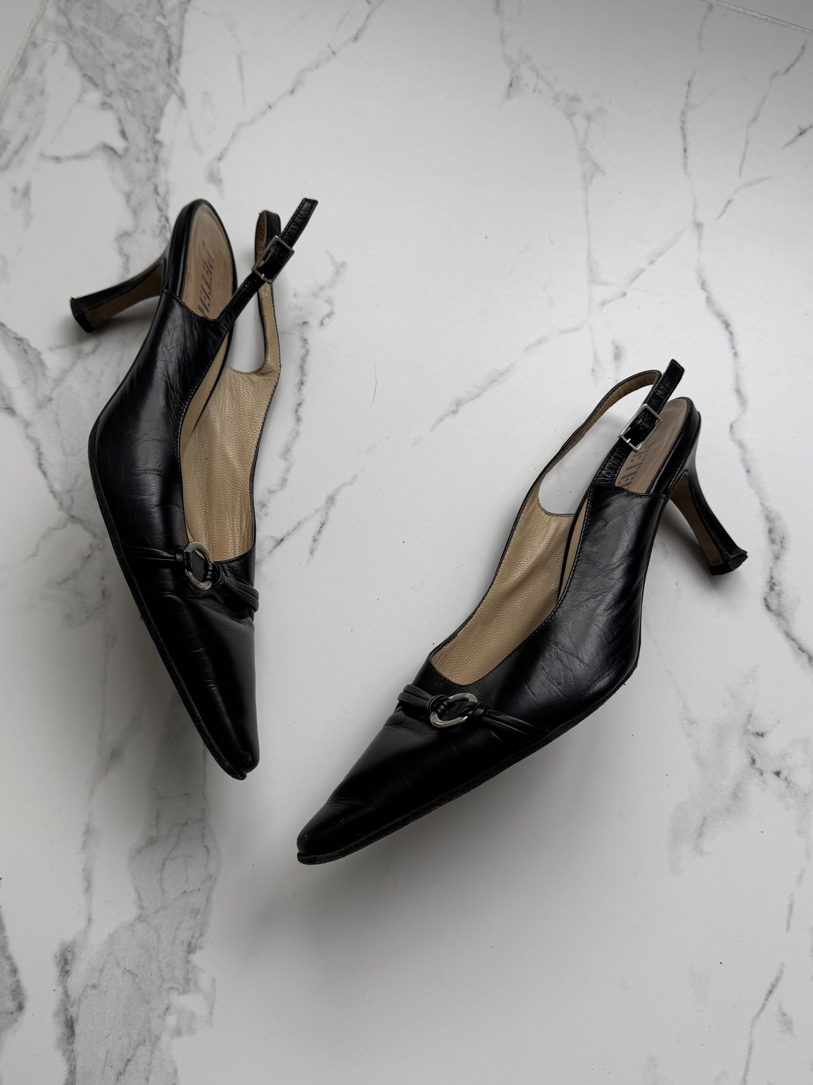 Vintage Vintage Leather Slingback Heels Pointed Toe Kitten Heel Size US 6 / IT 36 - 2 Thumbnail