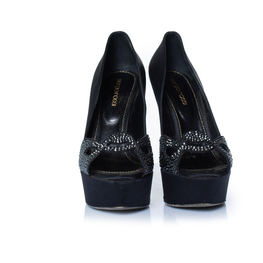 Sergio Rossi Sergio Rossi, black satin pumps with strass Size US 6.5 / IT 36.5 - 5 Thumbnail