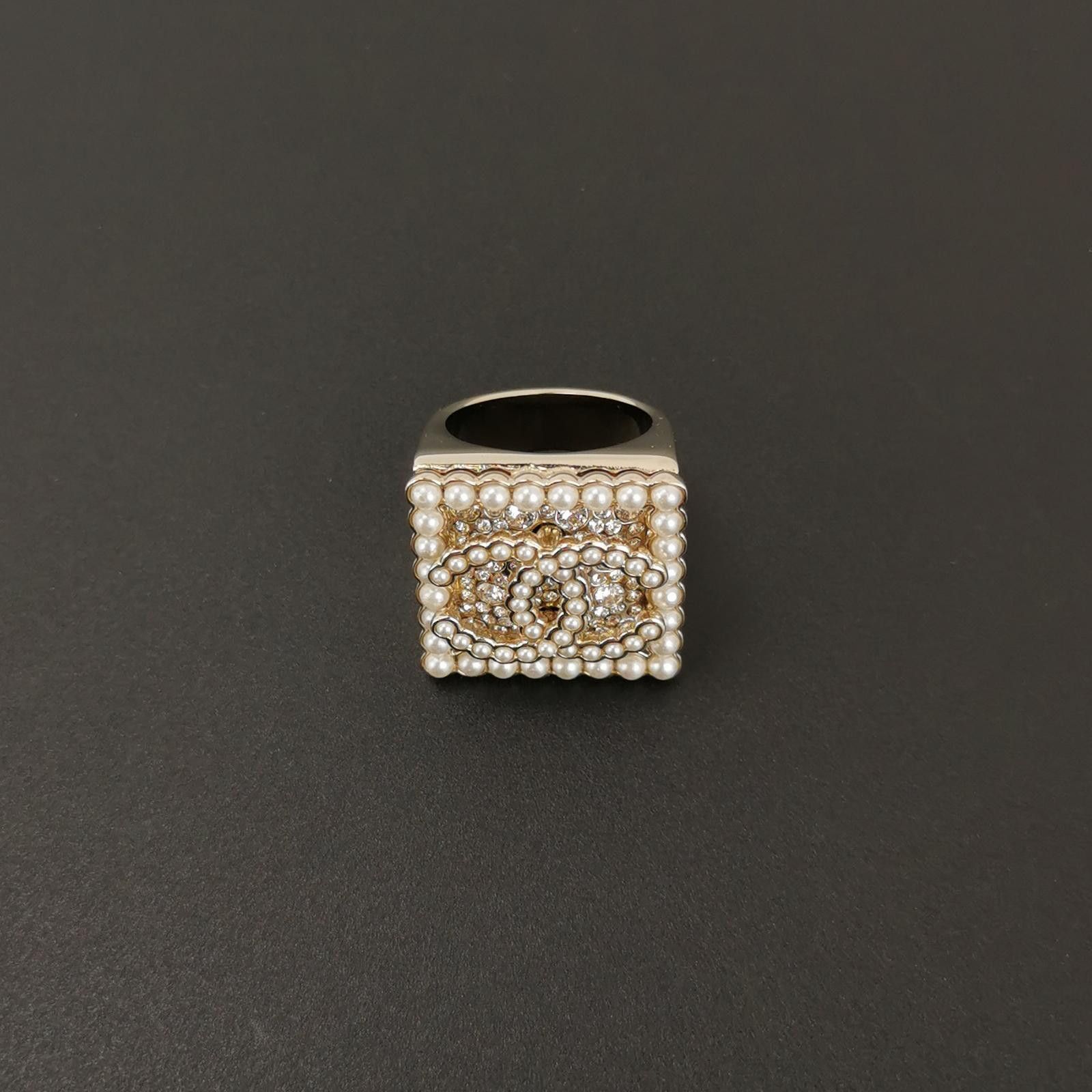 Chanel Chanel Crystal and Pearl Double C Logo Ring Size 14 -z2505 Size ONE SIZE - 6 Thumbnail