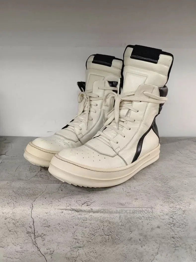 Rick Owens Rick Owens White và Black Geobasket Sneakers. Size US 7.5 / EU 40-41 - 1 Thumbnail