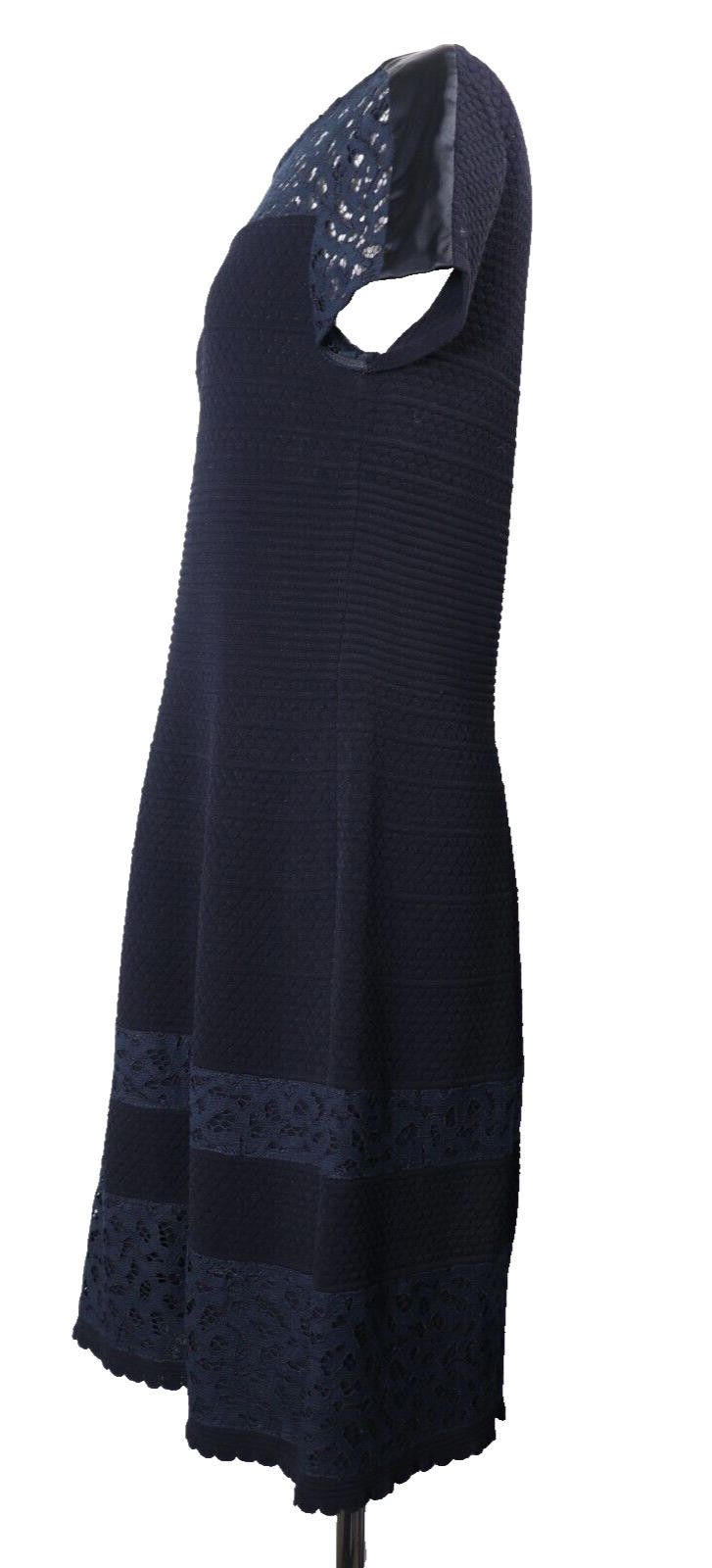 Designer Marc Cain US8 Navy Blue Lace Knit Shift Dress Mini Size M / US 6-8 / IT 42-44 - 8 Thumbnail