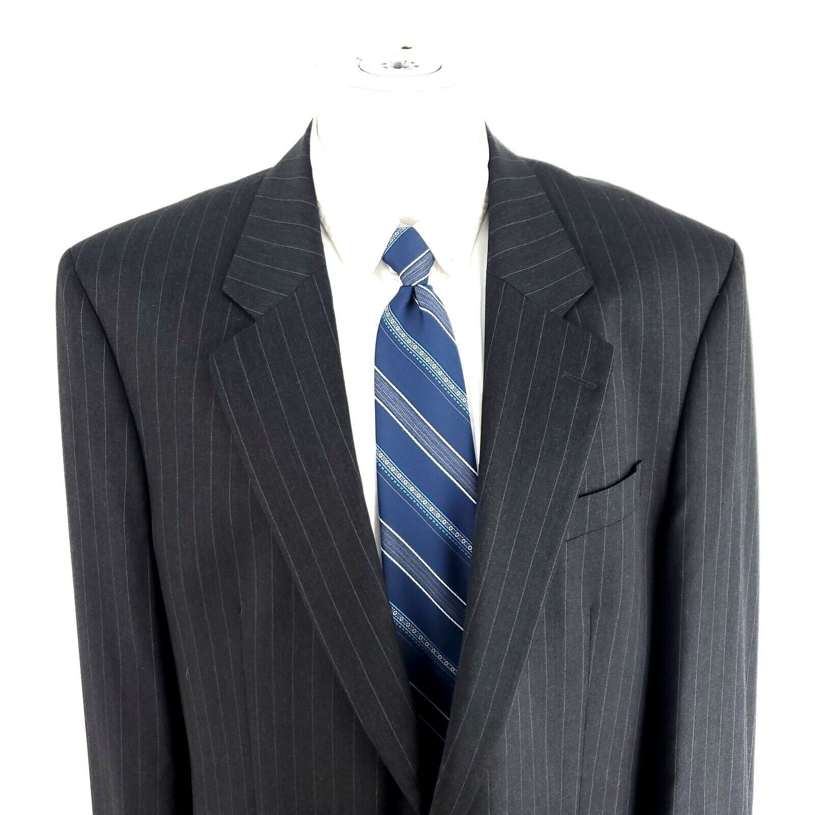 Jack Victor Jack Victor King Ct Wool 2 Button Suit Jacket 46L Gray Strip Size 46L - 1 Thumbnail