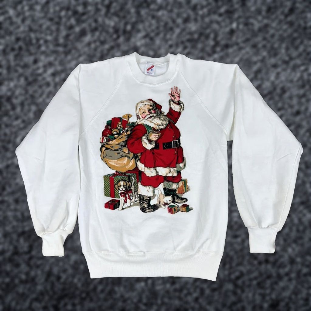 Jerzees VINTAGE Jerzees Sweatshirt Mens M White Santa Claus Graphic Print Christmas 90s USA Crewneck Pullover Size US M / EU 48-50 / 2 - 1 Thumbnail