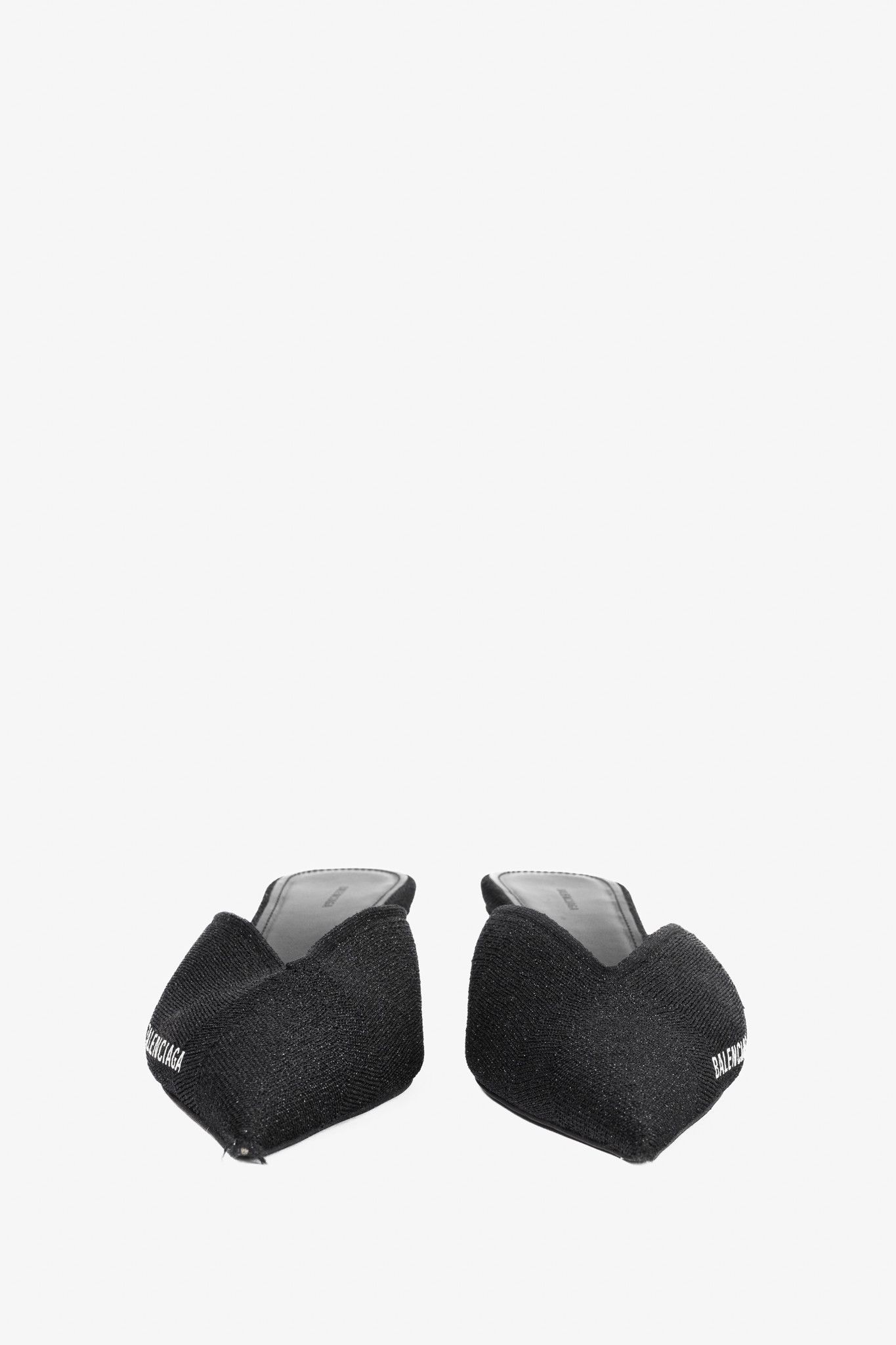 Balenciaga Balenciaga Black Glitter Knit Pointed-Toe Knife Mules Size US 7.5 / IT 37.5 - 2 Thumbnail