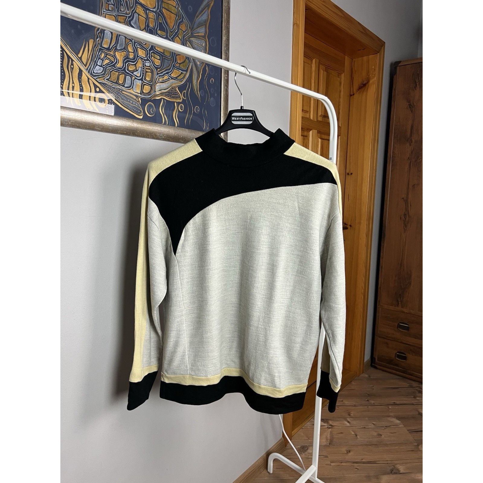 Helmut Lang Helmut Lang Women`s Beige Multicolor Wool High Neck Sweater Size L / US 10 / IT 46 - 1 Thumbnail
