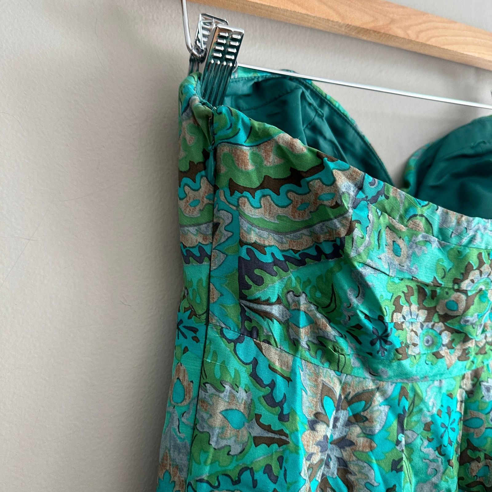 J.Crew J. Crew Casbah Green Paisley Strapless Silk Dress 2 XS Size XS / US 0-2 / IT 36-38 - 5 Thumbnail