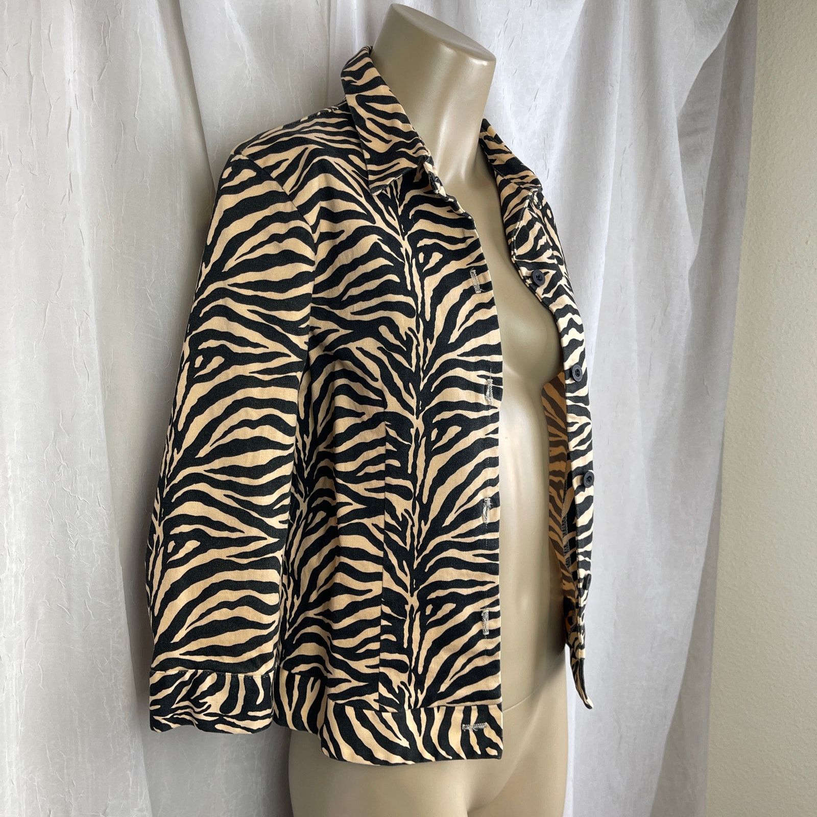 Vintage VTG Allison Taylor Tan Black Cropped Jacket Zebra Tiger XS/S Size XS / US 0-2 / IT 36-38 - 15 Thumbnail