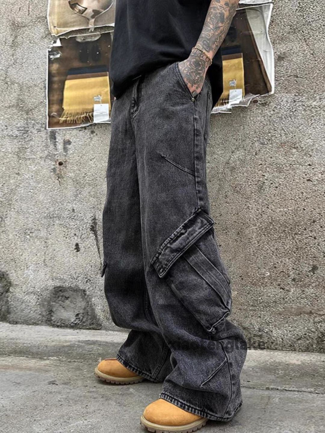 Vintage Custom washed faded loose baggy skate hiphop cargo jeans Size US 34 / EU 50 - 2 Thumbnail