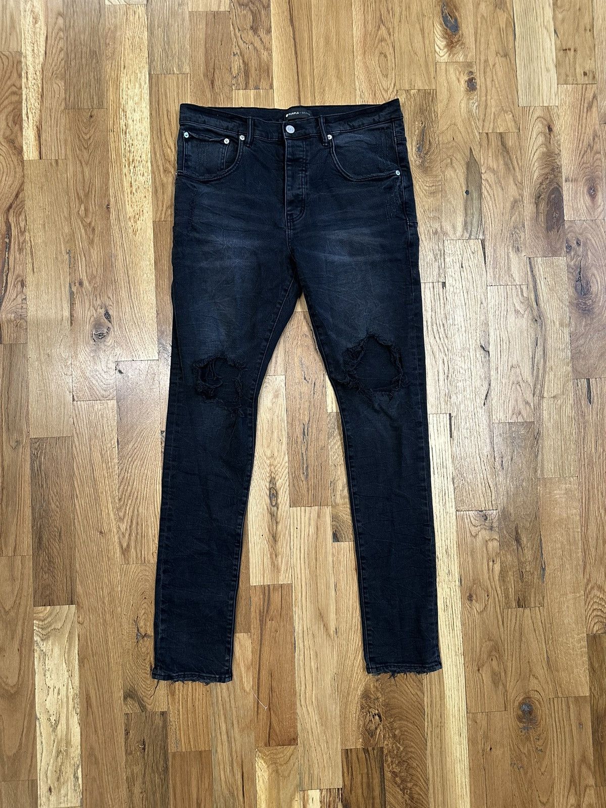 Purple Brand Knee Hole Black Denim Jeans Size 34