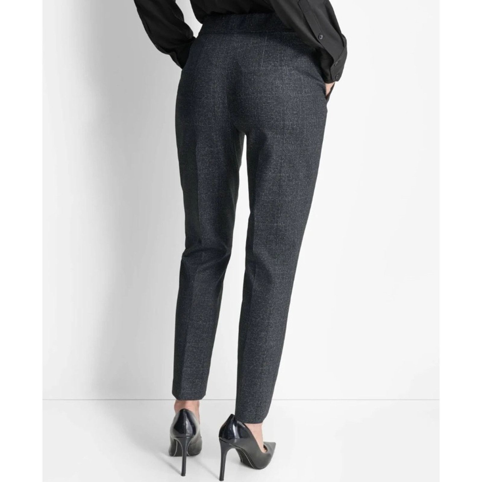 DKNY DKNY Women Charcoal Plaid Slim Ankle Trousers Size 14 Size 36" / US 14 / IT 50 - 2 Thumbnail