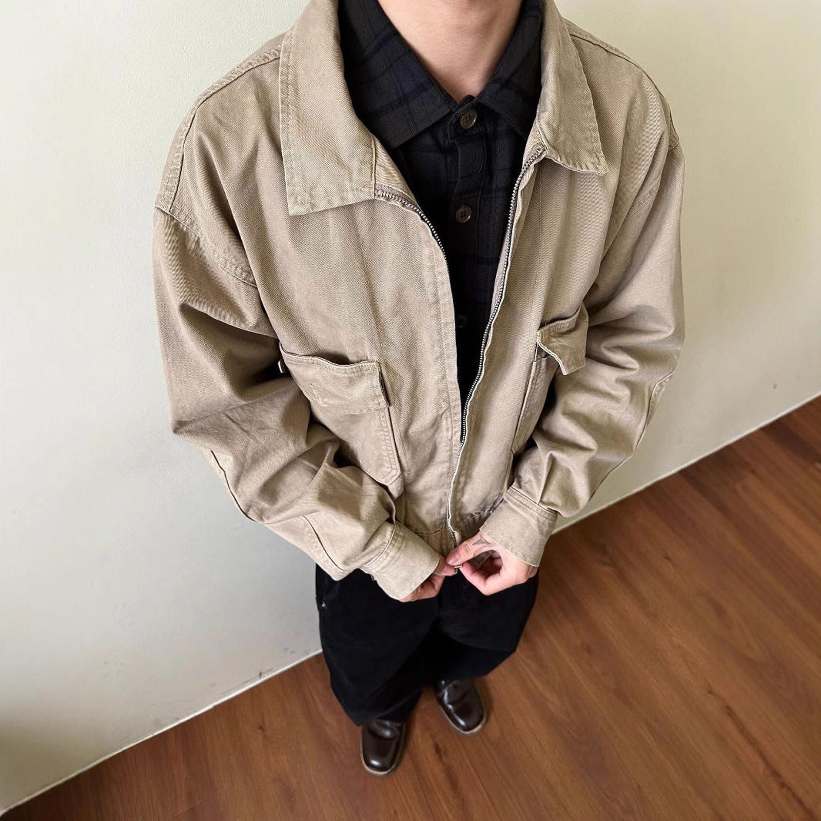 Japanese Brand Beige Casual Zip-Up Light Jacket, Relaxed Fit Outerwear Size US M / EU 48-50 / 2 - 2 Thumbnail