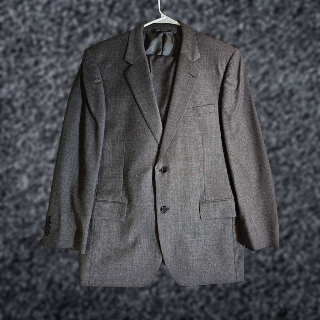 Jos. A. Bank Jos A Bank Signature Collection 2pc Suit 100% Wool Size 43R 32x30 Grey/Blue Pin Mens Size 46R - 1 Thumbnail