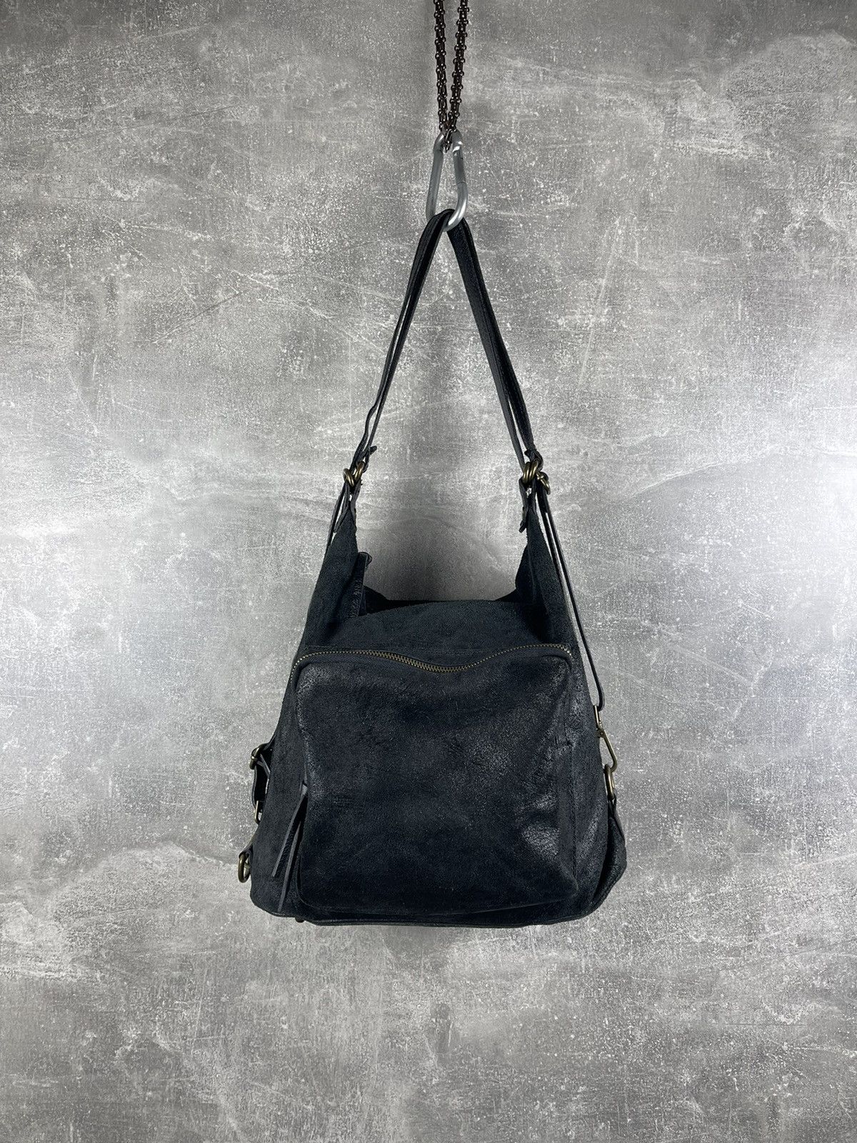 Genuine Leather Minimalist Hobo Black Suede Shoulder Handcrafted Bag Made Size ONE SIZE - 1 Thumbnail