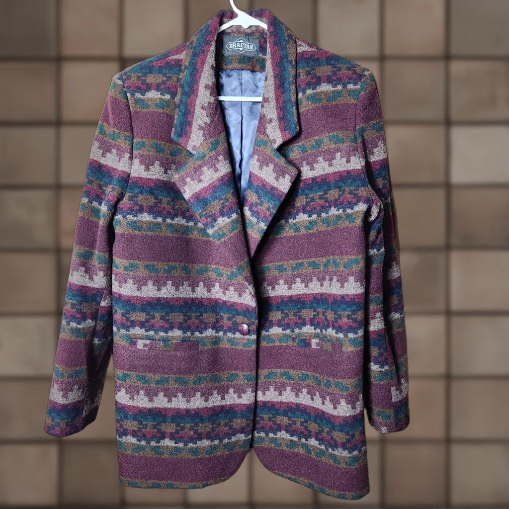 Vintage VINTAGE Braetan Southwestern Aztec Wool Blend One Button Blazer-Size L Womens Blazer Size L / US 10 / IT 46 - 1 Thumbnail