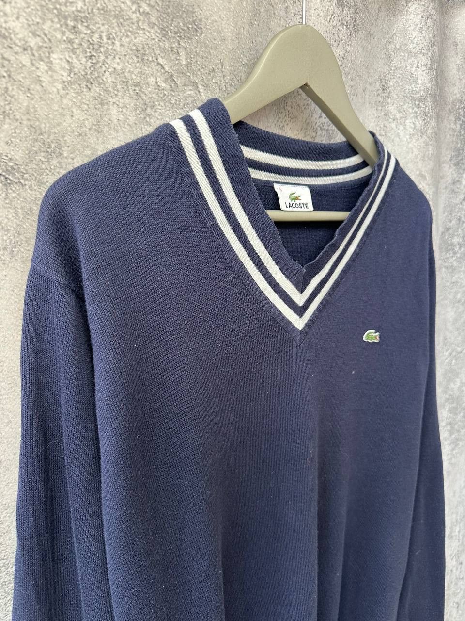 Lacoste Lacoste V-Neck Striped Sweater Vintage Navy Pullover Size US XXL / EU 58 / 5 - 4 Thumbnail