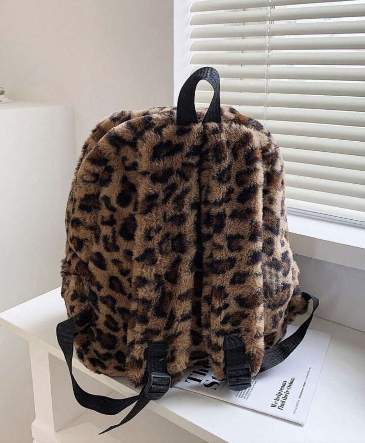 Japanese Brand Y2K Leopard Print Faux Fur Fuzzy Backpack | Plush Bag Size ONE SIZE - 2 Thumbnail