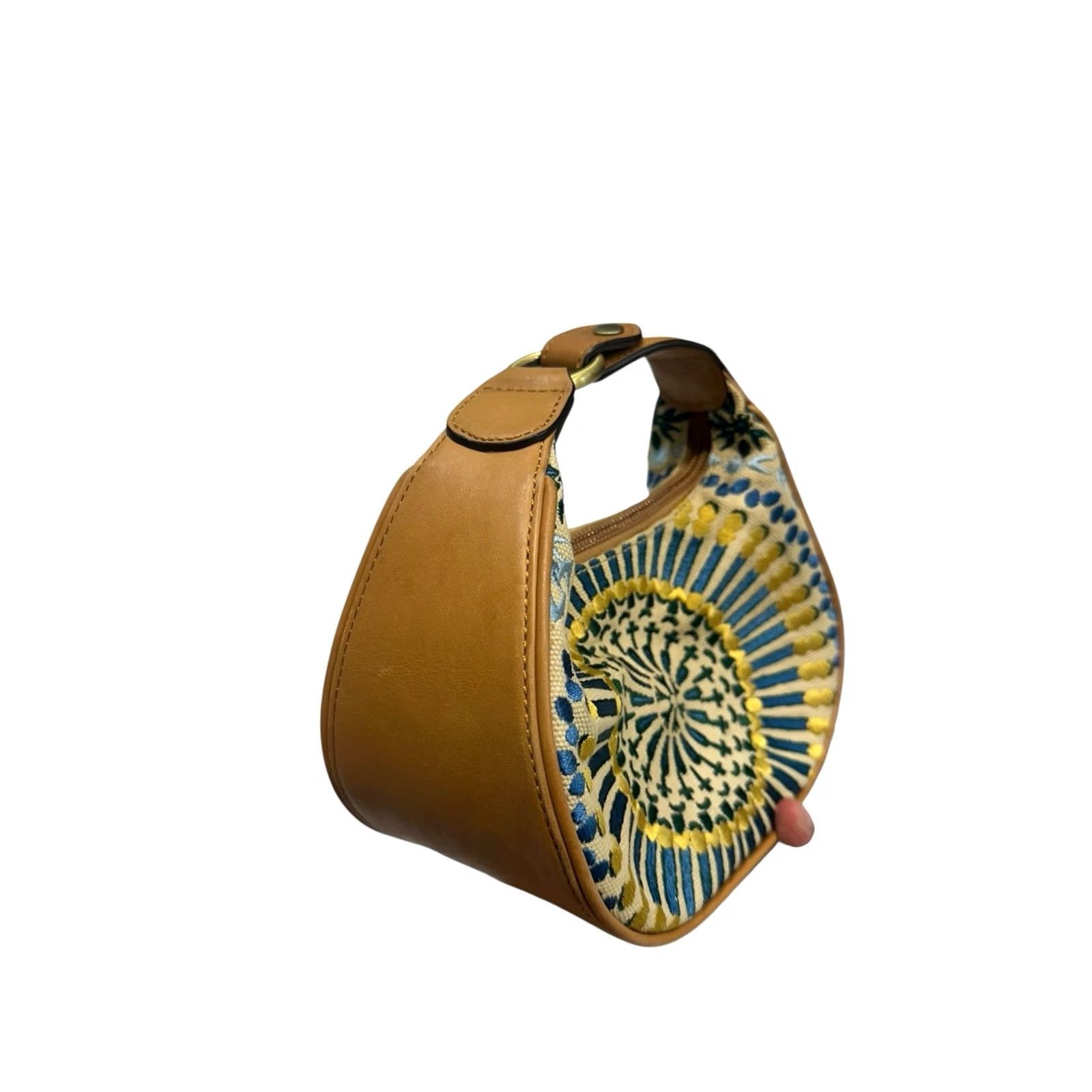 Cole Haan COLE HAAN Hand Bag Small Crescent Ivory Natural Canvas Embroidery Floral/Geometric Shoulder Strap Casual Women Size ONE SIZE - 2 Thumbnail