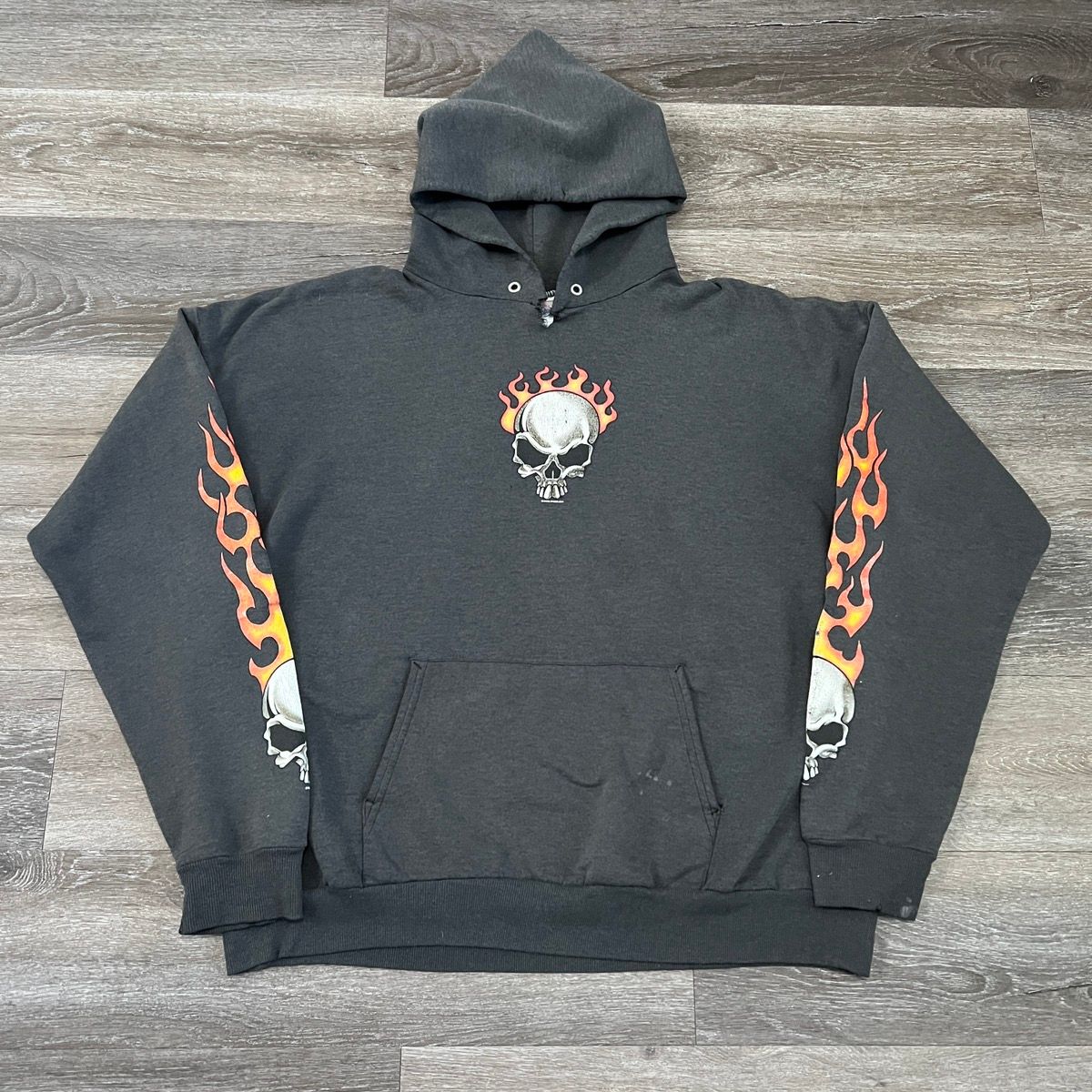 Pre-owned Jnco X Straight Faded Vintage Y2k Tribal Flame Skull Faded Black Jnco Style Hoodie