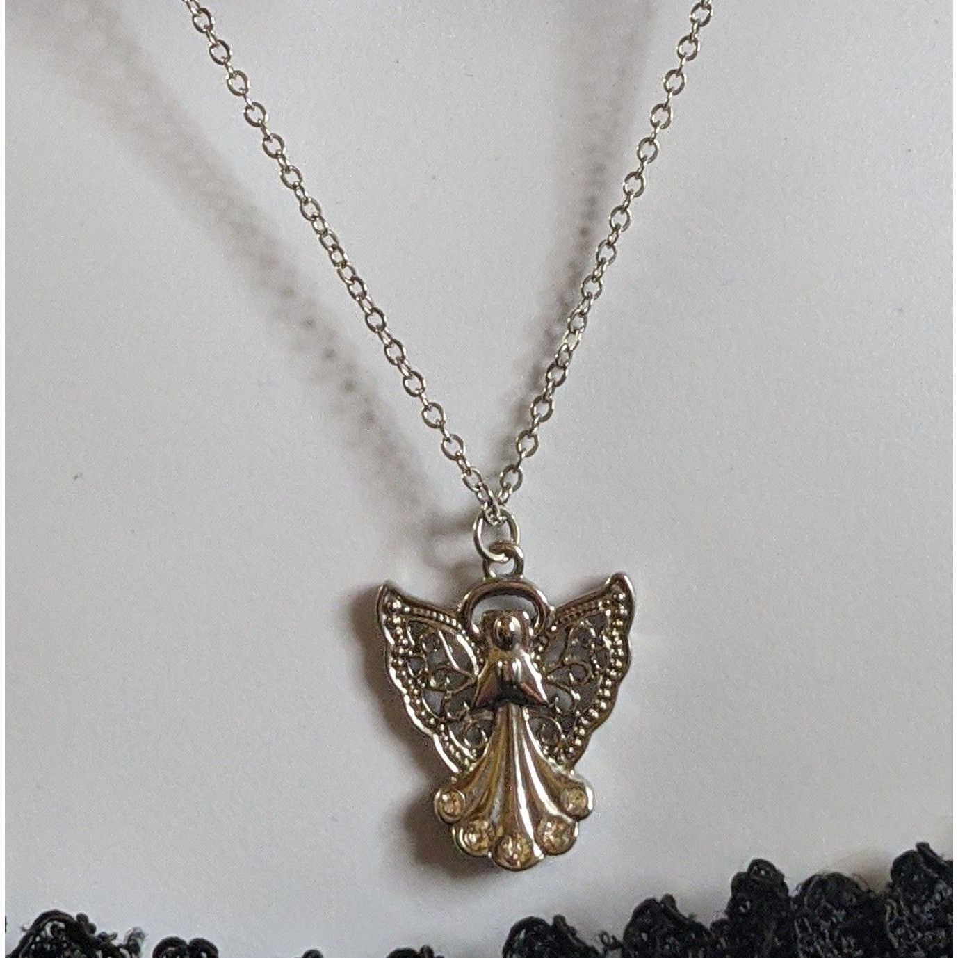 Other Religious Angel Pendant Necklace Silver Tone With Rhinestone Size ONE SIZE - 3 Thumbnail